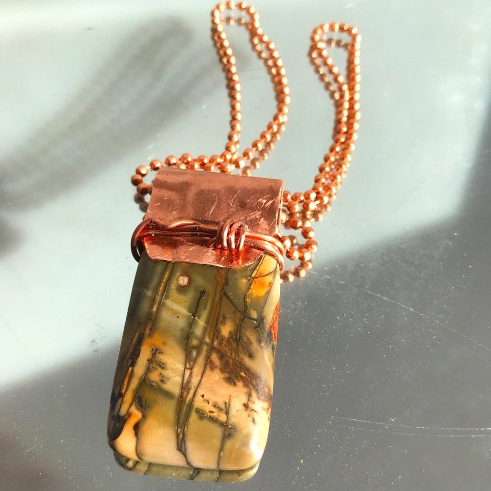 Picasso Jasper Dog Tag Pendant Necklace Copper - Picture 2 of 6